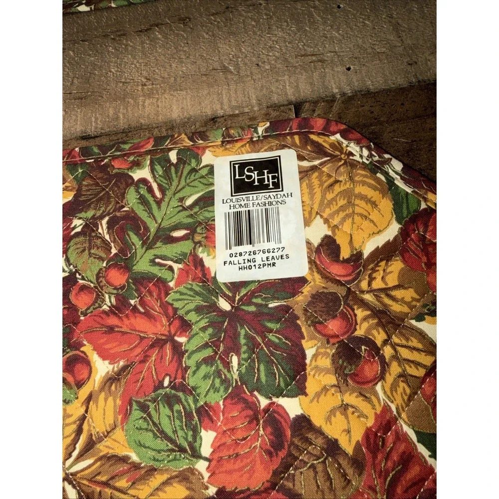 VTG Louisville Saydah Fall Leaves Quilted Placemats Set 4 Cotton Autumn NWT